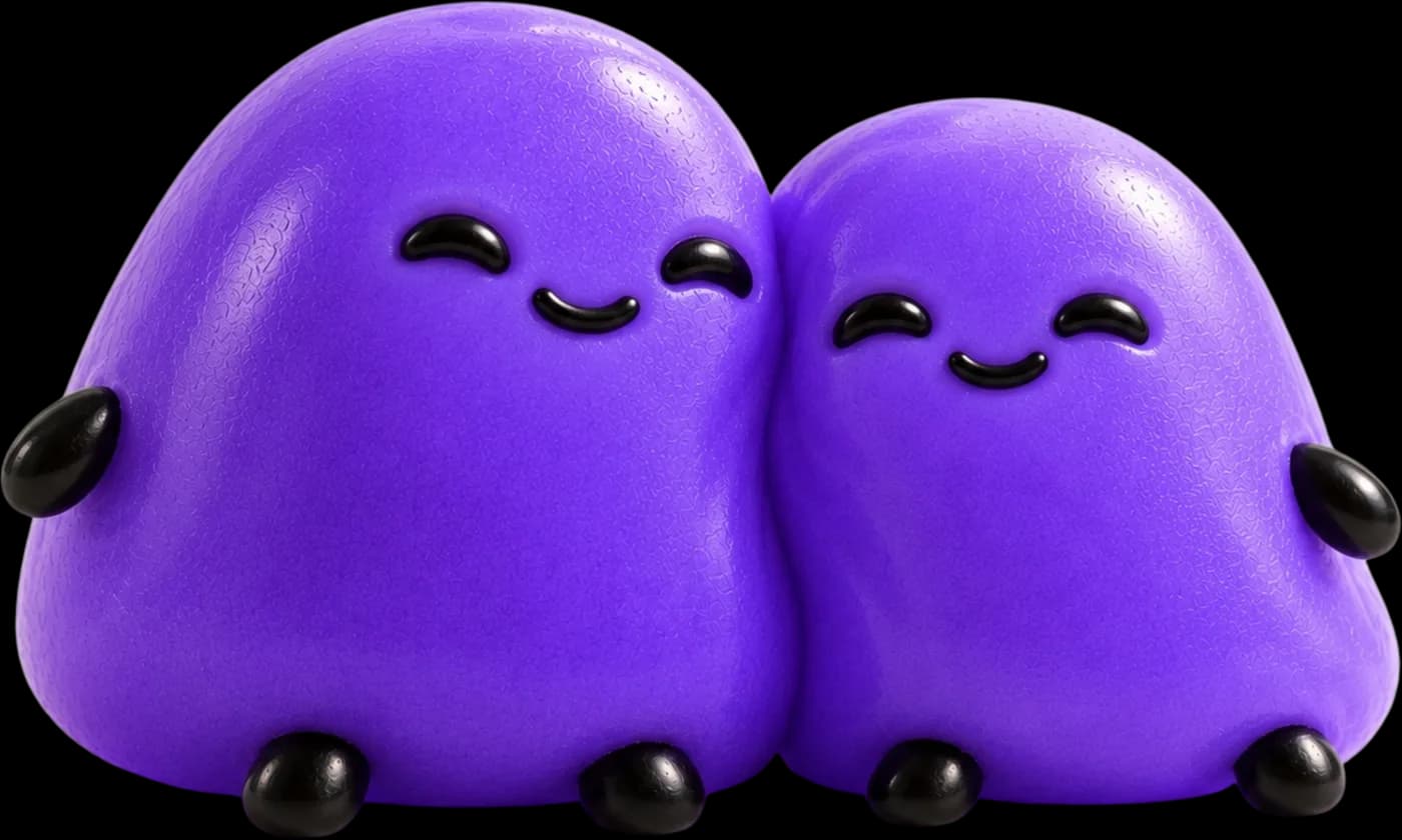 Two LUKs leaning into each other, both smiling